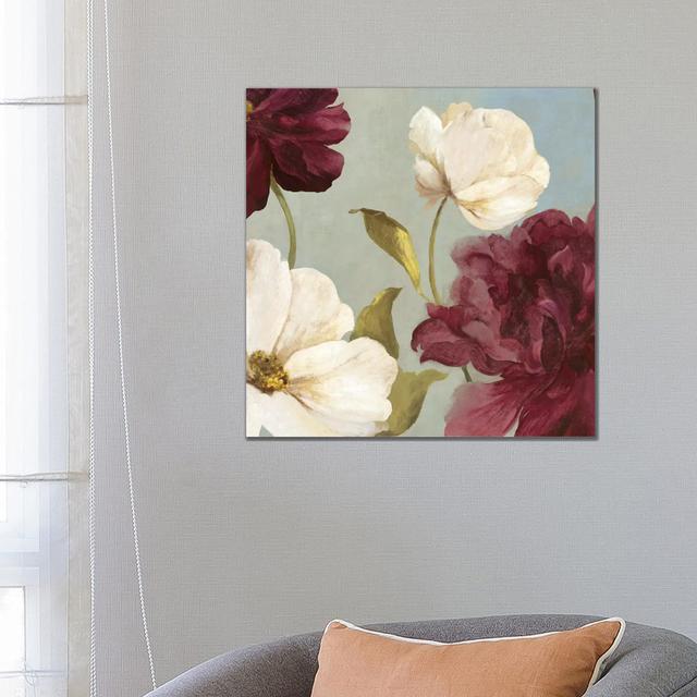 Deep Peonies II, Square by Asia Jensen - Wrapped Canvas Painting ClassicLiving Size: 66.04cm H x 66.04cm W x 1.905cm D on Productcaster.