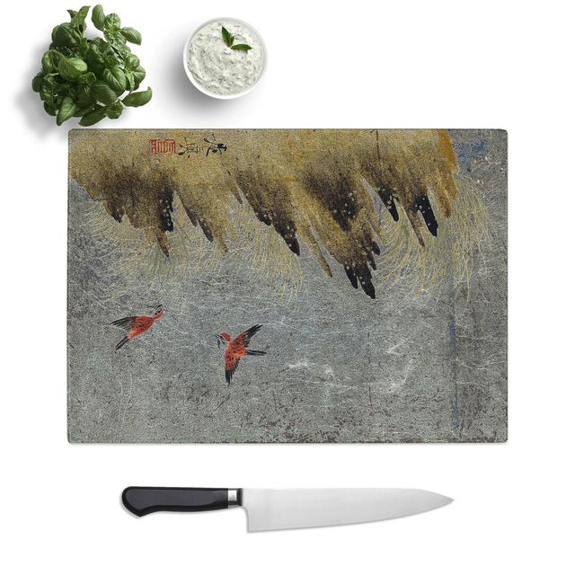 Tempered Glass Two Birds by Shibata Zeshin Chopping Board East Urban Home Size: 39 cm W x 28.5 cm L on Productcaster.