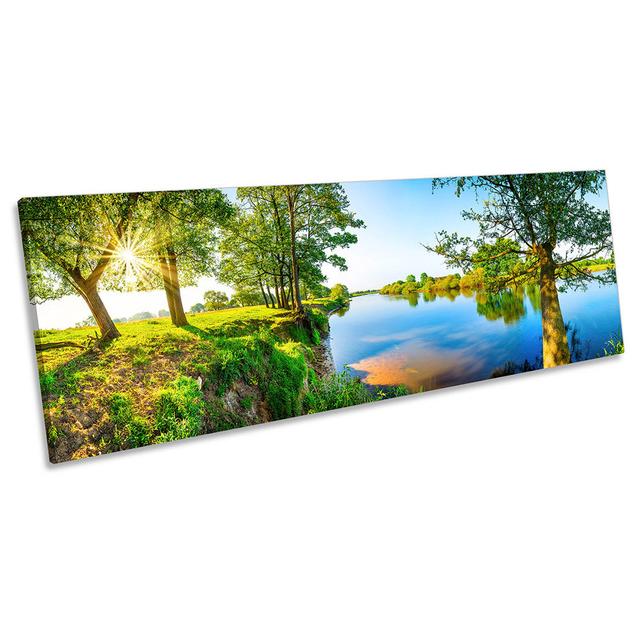 Summer Sun Landscape River - Wrapped Canvas Panoramic Print 17 Stories Size: 45.72cm H x 137.16cm W x 2cm D on Productcaster.