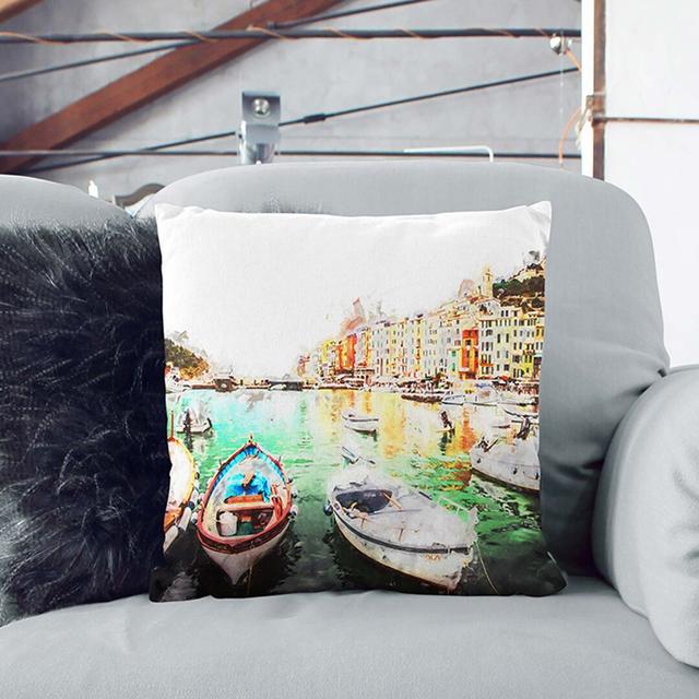 Docked Boats in Portovenere Italy in Abstract Cushion with Filling East Urban Home Size: 40cm H x 40cm W x 15cm D, Backing Colour: Black on Productcaster.