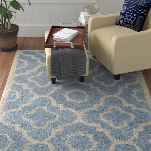 Humble Brag Handmade Tufted Wool Blue/Ivory Rug Bloomsbury Market Rug Size: Rectangle 121 x 182cm on Productcaster.