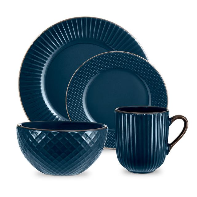 16 Piece Stoneware Dinnerware Set - Service for 4 Tower Colour: Midnight Blue on Productcaster.