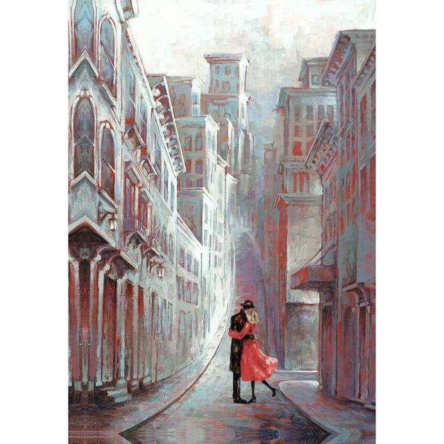 Romantic Couple Blue City - Wrapped Canvas Painting Print Rosalind Wheeler Size: 76cm H x 51cm W x 3.8cm D on Productcaster.