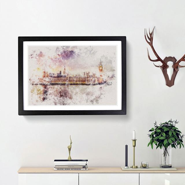 Big Ben & Houses of Parliament Watercolour - Picture Frame Graphic Art Print East Urban Home Size: 62cm H x 87cm W x 2cm D, Frame Option: Black Framed on Productcaster.