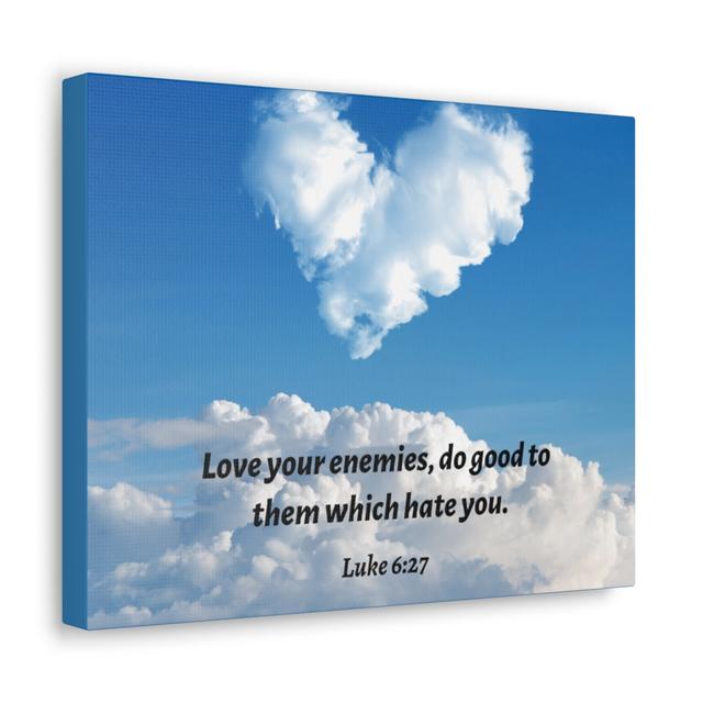 Love Your Enemies Luke 6:27 - Wrapped Canvas Typography Blue Elephant Size: 61cm H x 76cm W on Productcaster.