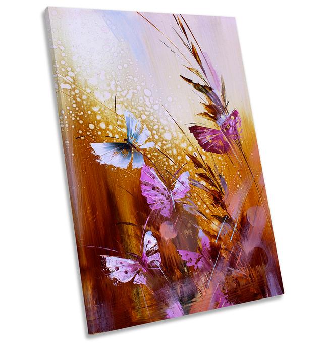 Floral Butterfly Flowers Repro - Wrapped Canvas Painting Rosdorf Park Size: 91.4cm H x 61cm W x 4cm D on Productcaster.