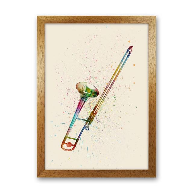 Trombone Watercolour Multicolour by Michael Tompsett - Graphic Art Latitude Run Format: Brown Framed, Size: 46cm H x 34cm W x 3cm D on Productcaster.