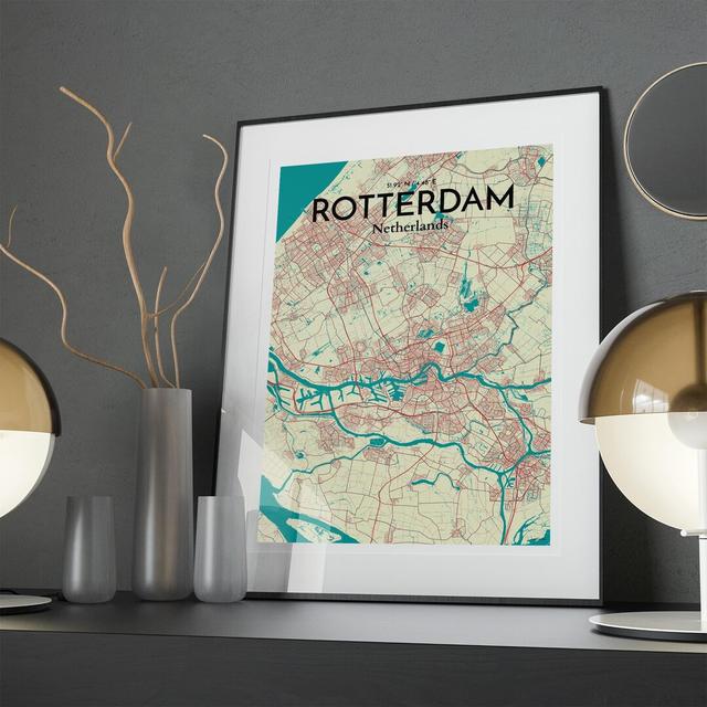 Rotterdam City Map in Tricolour - Graphic Art Print on Paper Borough Wharf Size: 27.6cm H x 19.7cm W x 0.05cm D on Productcaster.