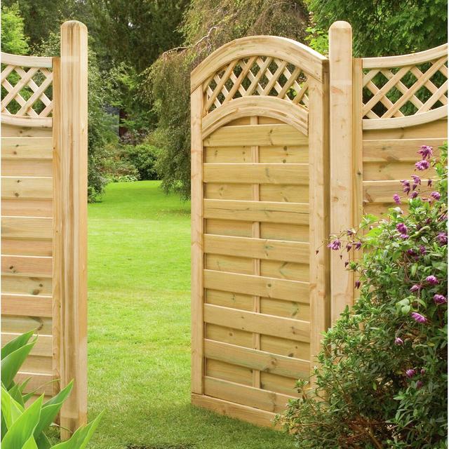 Natural Timber Wood Gate Forest Garden Size: 180cm H x 90cm W x 4.5cm D on Productcaster.