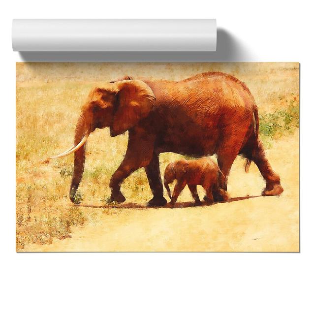 Mother And Baby Elephant Vol.3 - No Frame Print East Urban Home Size: 42cm H x 59cm W x 0.1cm D on Productcaster.