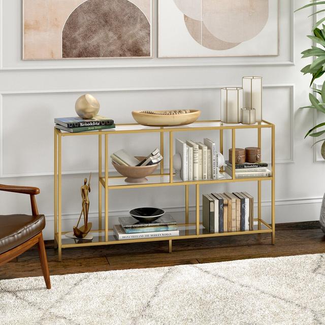 Glass Top Console Table Blue Elephant Table Base Colour: Brass on Productcaster.