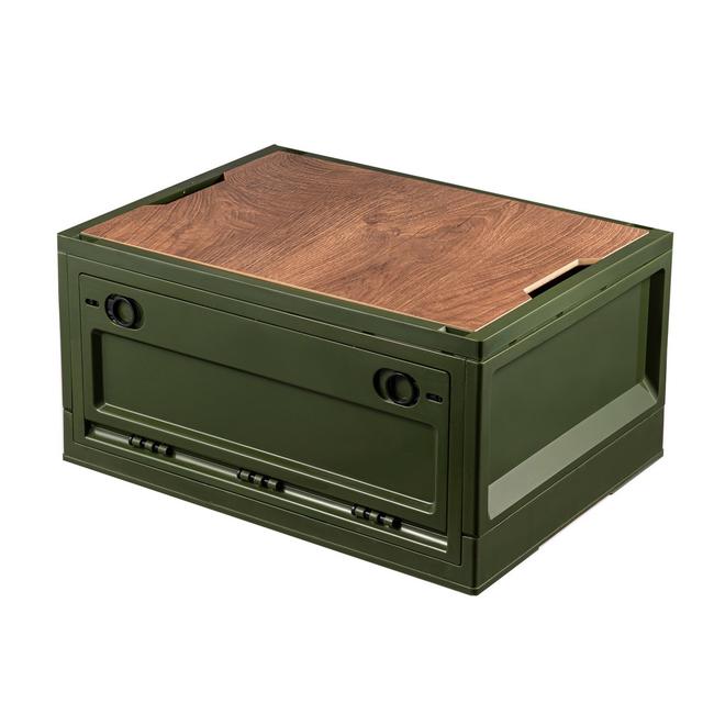 Froppi Camping Large Green Plastic Collapsible Storage Box with Wooden Lid L50.5 W36 H29 cm Froppi on Productcaster.