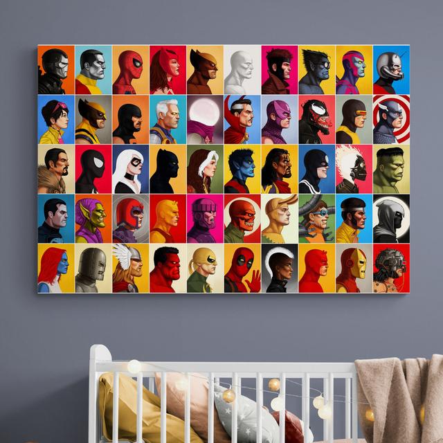 Super Heroes Characters Head Shots Illustration - Wrapped Canvas Painting World Art Prints Size: 81cm H x 81cm W on Productcaster.