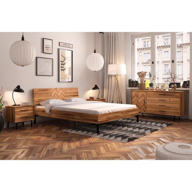 Abid Bed Frame Gracie Oaks Size: 120 x 210cm, Frame Material: Oak Wood, Colour: Wild Oak on Productcaster.