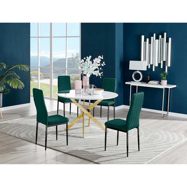 Tierra Modern High Gloss and Gold Chrome 4 Seat Dining Table Set - Luxury Velvet Dining Chairs Canora Grey Chair Colour: Green/Black, Table Base Colou on Productcaster.