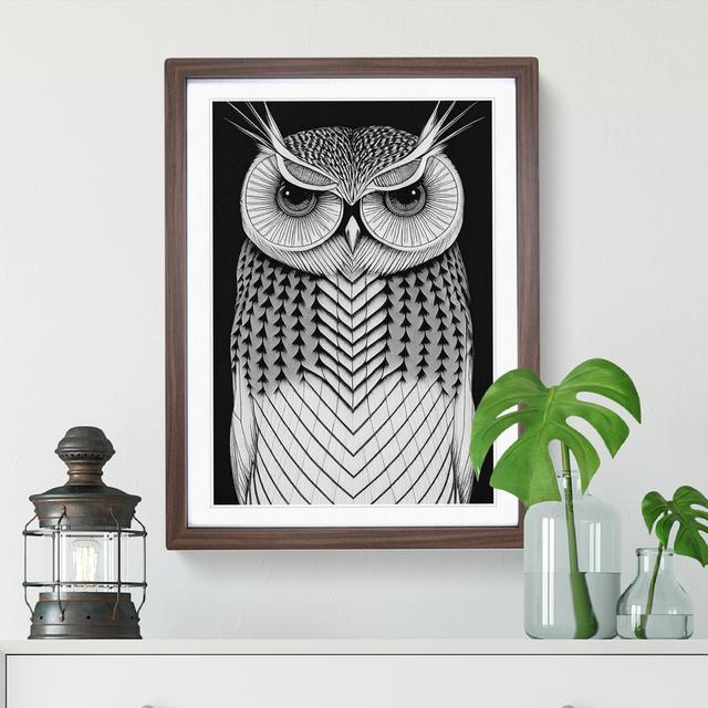 Owl In Monochrome No.4 - Single Picture Frame Painting Alpen Home Frame Colour: Walnut, Size: 46cm H x 34cm W x 2cm D on Productcaster.