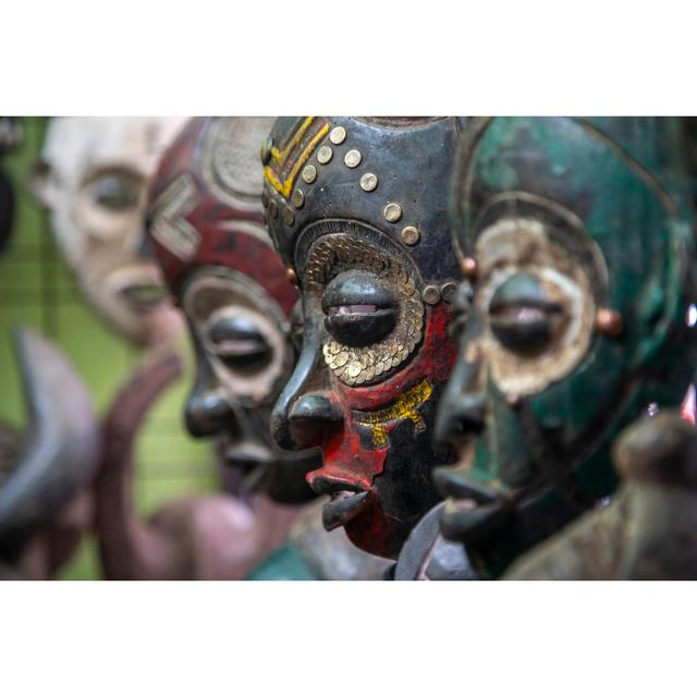 Wooden African Masks On Sale In Cape Town, South Africa - Wrapped Canvas Print World Menagerie Size: 20cm H x 30cm W x 3.8cm D on Productcaster.