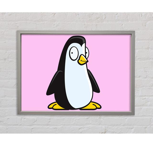 Funny Penguin White Framed Print - Single Picture Frame Print on Canvas Harriet Bee Colour: Pink, Format: Walnut Framed Canvas, Size: 60cm H x 84cm W on Productcaster.