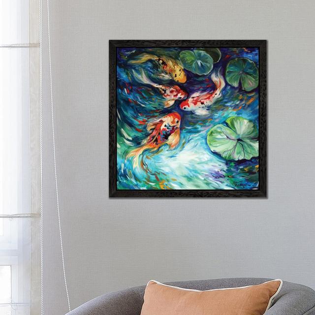 Dancing Colors Koi by Marcia Baldwin - Painting Print on Canvas Ebern Designs Size: 45.72cm H x 45.72cm W x 3.81cm D, Frame Option: Black Framed on Productcaster.