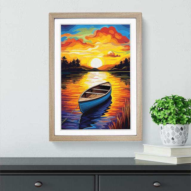 Boat On A Lake Pop - Single Picture Frame Print on Wood Big Box Art Size: 64cm H x 46cm W x 2cm D, Frame Colour: Oak Framed on Productcaster.