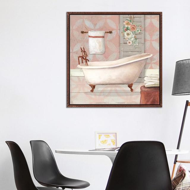 Blushing Bath I by Carol Robinson - Art Prints on Canvas Lily Manor Format: Classic Brown Wood Framed Canvas, Size: 66.04cm H x 66.04cm W x 3.81cm D on Productcaster.