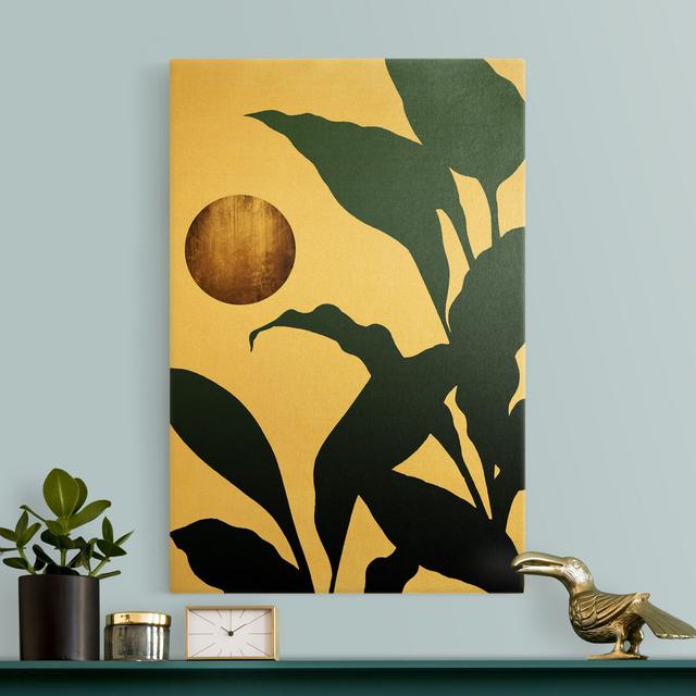 Golden Moon in the Jungle - Wrapped Canvas Painting Rosalind Wheeler Format: 435gsm canvas gold, Frame Option: Gold, Size: 60cm H x 40cm W on Productcaster.