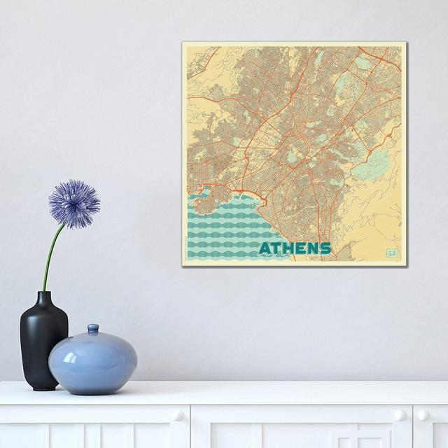 Athens Retro Urban Blueprint Map by Hubert Roguski - Wrapped Canvas Print Borough Wharf Size: 45.7cm H x 45.7cm W x 1.9cm D on Productcaster.