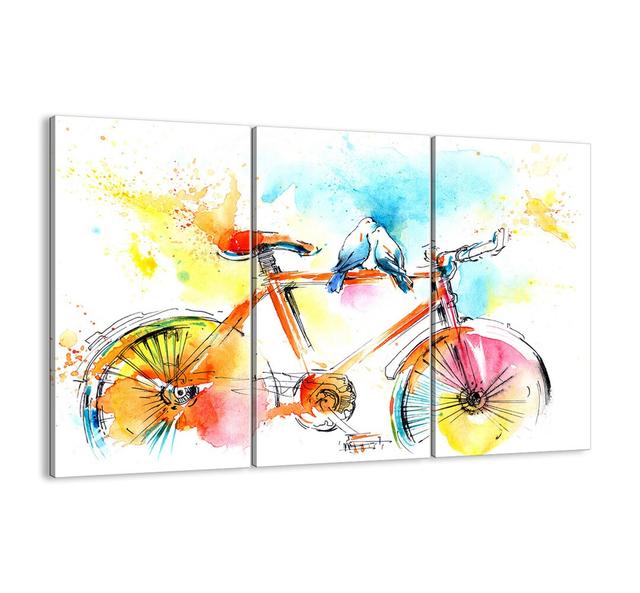 'Two on a Bicycle' - 3 Piece Graphic Art Print Set on Canvas Brayden Studio Size: 70cm H x 105cm W x 1.8cm D on Productcaster.