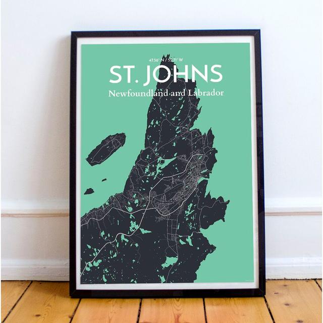 St. Johns City Map - Unframed Graphic Art Print on Paper East Urban Home Size: 61cm H x 45.7cm W x 0.1cm D, Colour: Blue/Black on Productcaster.