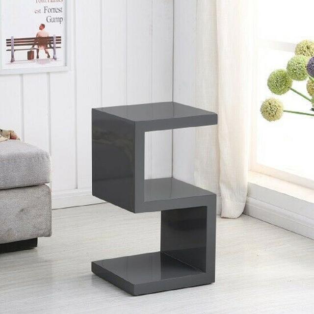 S Shape Side Lamp Bedside End Table Full Grey High Gloss Furniture For The Home on Productcaster.