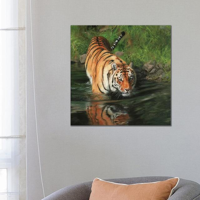 Tiger Entering River by David Stribbling - Wrapped Canvas Gallery-Wrapped Canvas Giclée Ebern Designs Size: 66.04cm H x 66.04cm W on Productcaster.