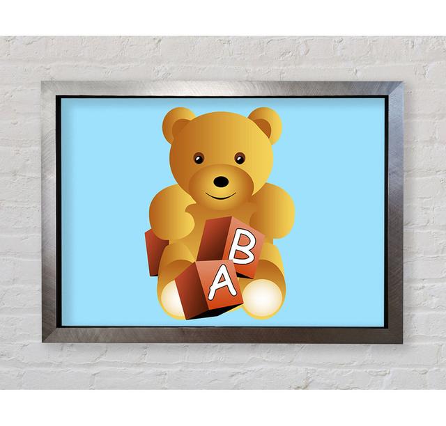 Teddy Bear Alphabet Blocks Lilac Framed Print Happy Larry Colour: Baby Blue, Size: 84.1cm H x 118.9cm W x 3.4cm D, Format: Silver Framed Paper on Productcaster.