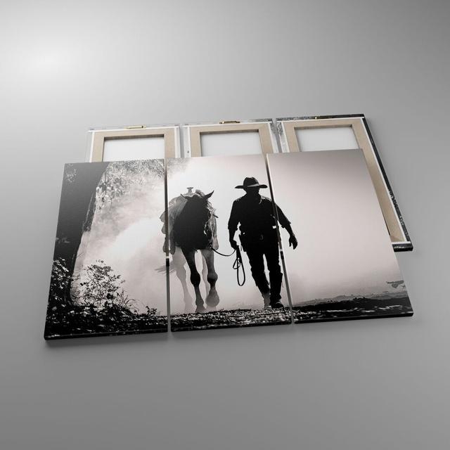 Cowboy Horse Shady - 3 Piece Wrapped Canvas Photograph Gracie Oaks Size: 70cm H x 105cm W x 1.8cm D on Productcaster.