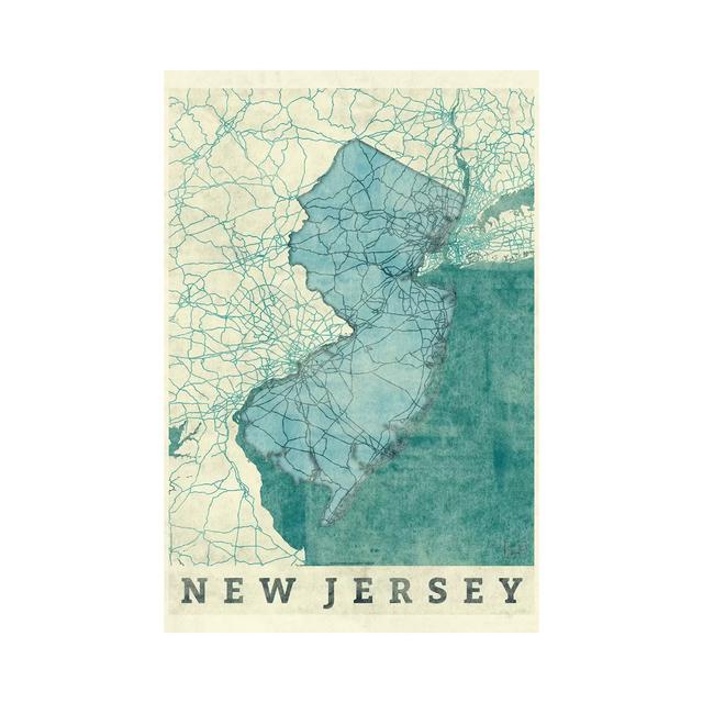 New Jersey Map by Hubert Roguski - Wrapped Canvas Art Prints Borough Wharf Size: 152.4cm H x 101.6cm W x 3.81cm D on Productcaster.