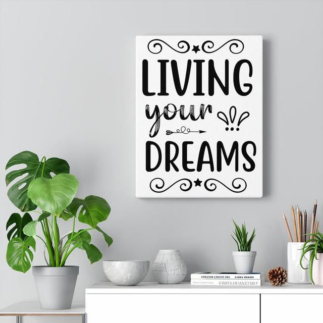 Living Your Dreams - Wrapped Canvas Typography Blue Elephant on Productcaster.