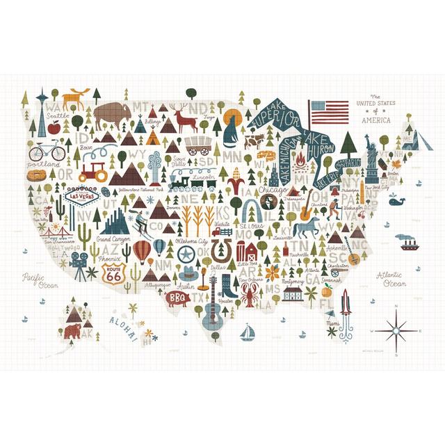 Illustrated USA Warm by Michael Mullan - Wrapped Canvas Painting Happy Larry Size: 30cm H x 46cm W on Productcaster.