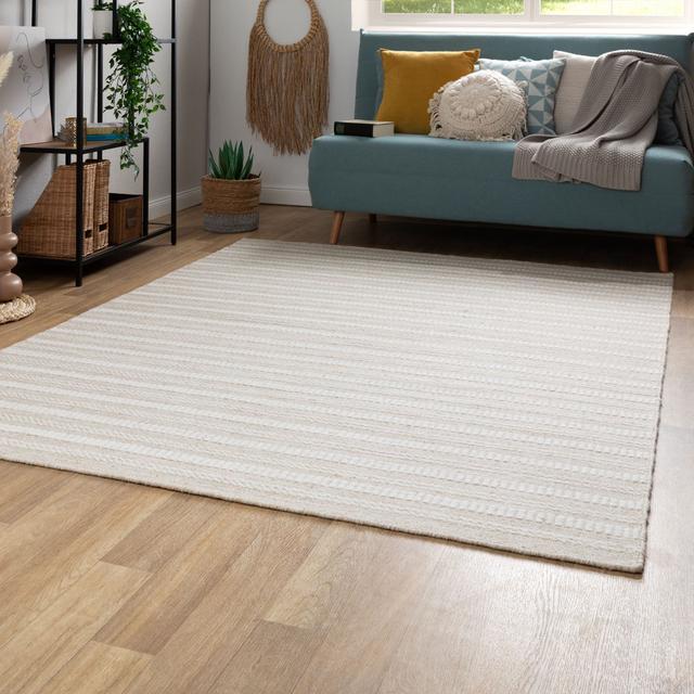 Handwoven rug with narrow stripes Brambly Cottage Rug Size: Rectangle 120 x 180cm, Colour: Beige on Productcaster.