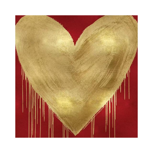 Big Hearted Gold on Red by Lindsay Rodgers - Wrapped Canvas Graphic Art Fairmont Park Size: 30.48cm H x 30.48cm W x 1.91cm D on Productcaster.