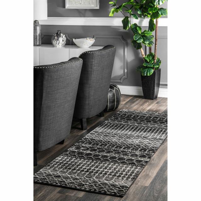 Amandine Black/Grey Rug Blue Elephant Rug Size: Runner 76 x 488cm on Productcaster.