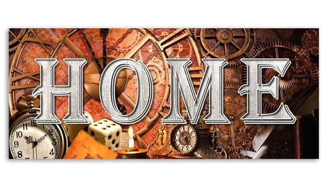 Home Inscription Retro Clocks - Wrapped Canvas Typography Print Borough Wharf Size: 60cm H x 150cm W on Productcaster.