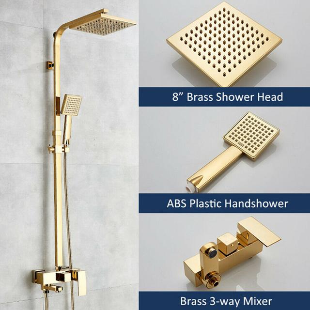 Gold Complete Shower System Fixture Wall Mounted Faucet With Rainfall Shower Head Belfry Bathroom on Productcaster.