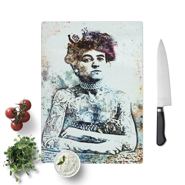 Tempered Glass Tattooed Lady in Abstract Cutting Board East Urban Home Size: 20 cm W x 28.5 cm L on Productcaster.