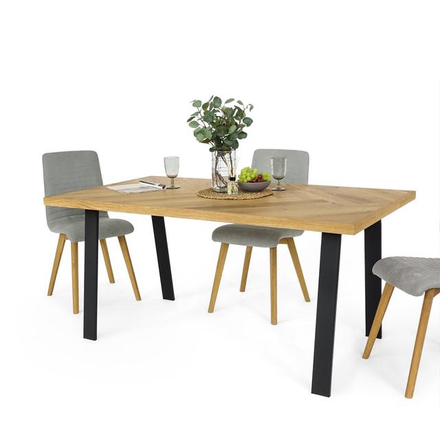 Oak Wood Dining Table With Steel Base Natur Pur Size: 76cmH x 160cmL x 80cmW, Table Top Colour: Natural Oil on Productcaster.