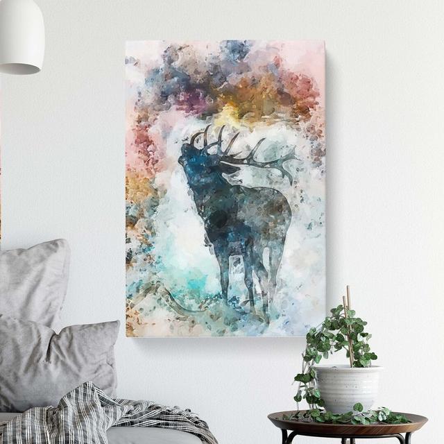 A Deer Stag Silhouette In Abstract - Wrapped Canvas Painting East Urban Home Size: 60cm H x 40cm W x 3cm D on Productcaster.