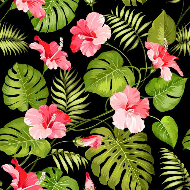 Tropical Flower Pattern by Kotkoa - Wrapped Canvas Print 17 Stories Size: 51cm H x 51cm W x 3.8cm D on Productcaster.