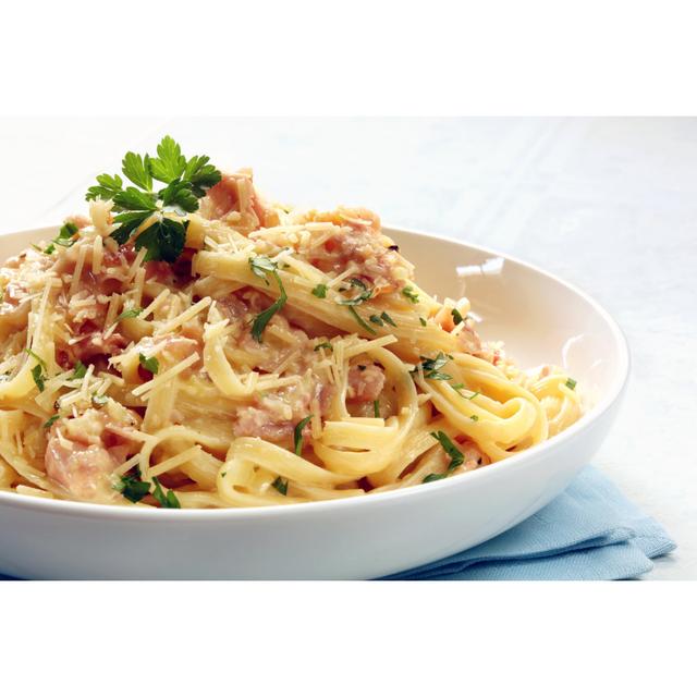 Fettuccine Carbonara - Wrapped Canvas Photograph Ebern Designs Size: 51cm H x 76cm W x 3.8cm D on Productcaster.