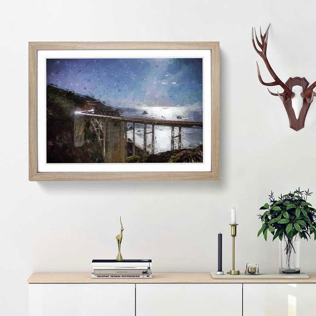 Bixby Creek Bridge in California in Abstract - Picture Frame Graphic Art Print East Urban Home Frame Option: Oak Framed, Size: 62cm H x 87cm W x 2cm D on Productcaster.