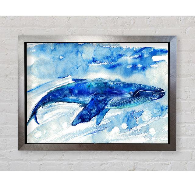 Whale Painting Framed Print Wall Art House of Hampton Format: Silver Framed Paper, Size: 59.7cm H x 84.1cm W x 3.4cm D on Productcaster.