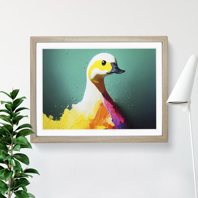 Duck Abstract - Picture Frame Painting Marlow Home Co. Size: 46cm H x 64cm W x 2cm D, Frame Colour: Oak on Productcaster.