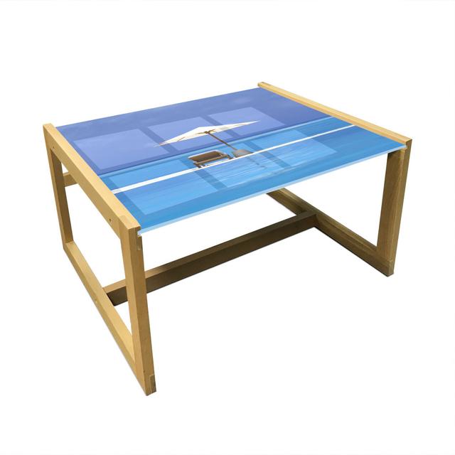 Seaside Coffee Table, Beach Chairs And Umbrella On A Island In The Middle Of Ocean Seascape Picture, Acrylic Glass Center Table With Wooden Frame For on Productcaster.